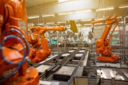 Automatic robots in the industrial factory for assembly automotive products, automotive concept